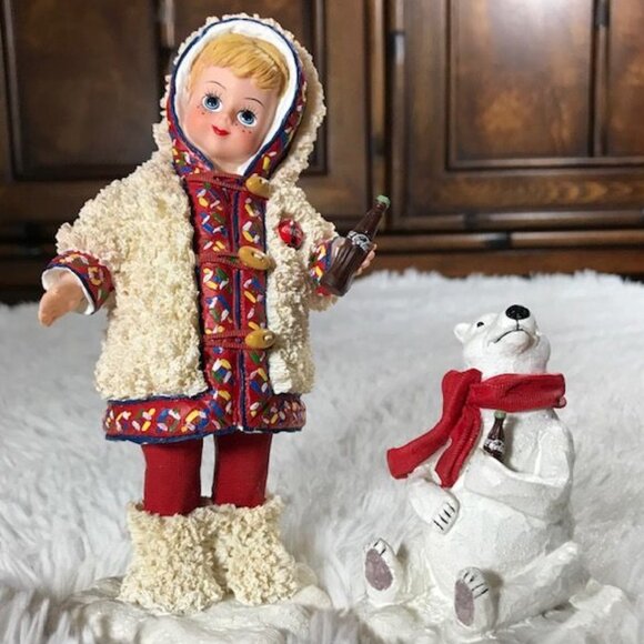 Vintage 2pc Coca-Cola x Madame Alexander 'Off to the North Pole' Figurine Set - Picture 2 of 16